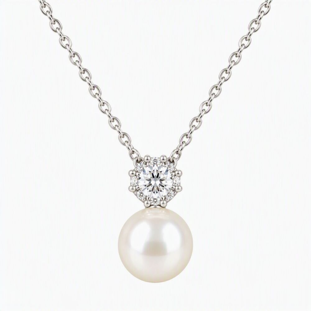 L'Ophelia En France Silver Tone Faux Pearl & Diamond Pendant 17" - 19" Necklace